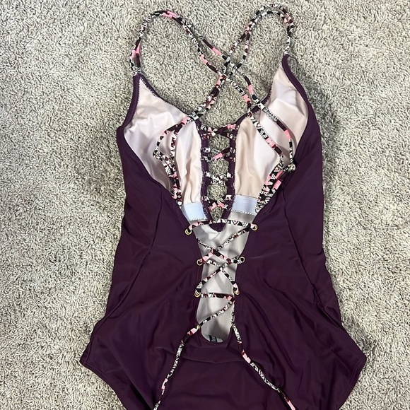 One piece bathing suit - Purple lace up - Picture 3 of 4